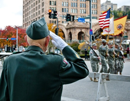 veteran of war saluting parade